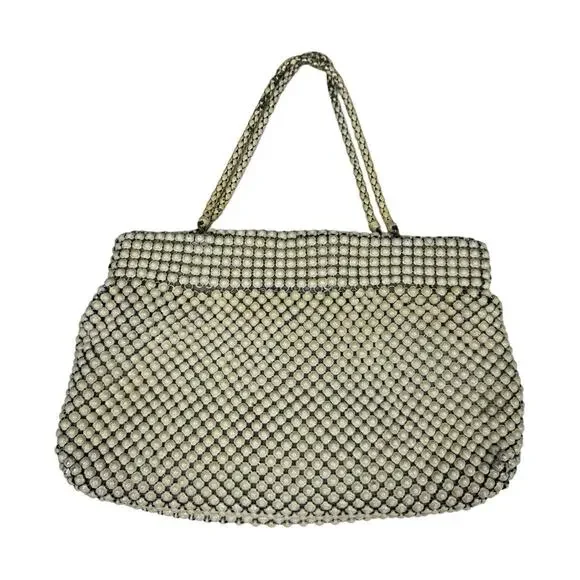 Vintage 40's Whiting & Davis Alumesh Handbag Purse Cream Beaded Evening Bag - Picture 5 of 13